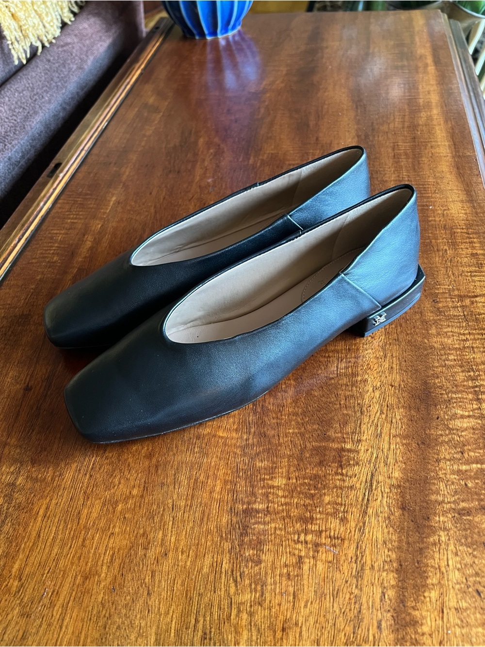 Sam Edelman Black Square-Toe Leather Flats